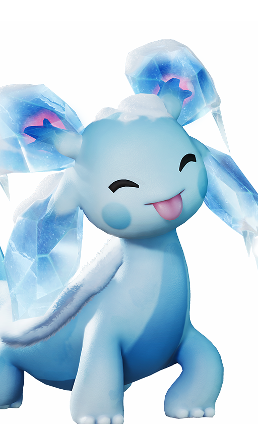 Official full-body artwork of the Aniimo Pranky in its Snowfield Form, a Water and Ice element Heal role creature