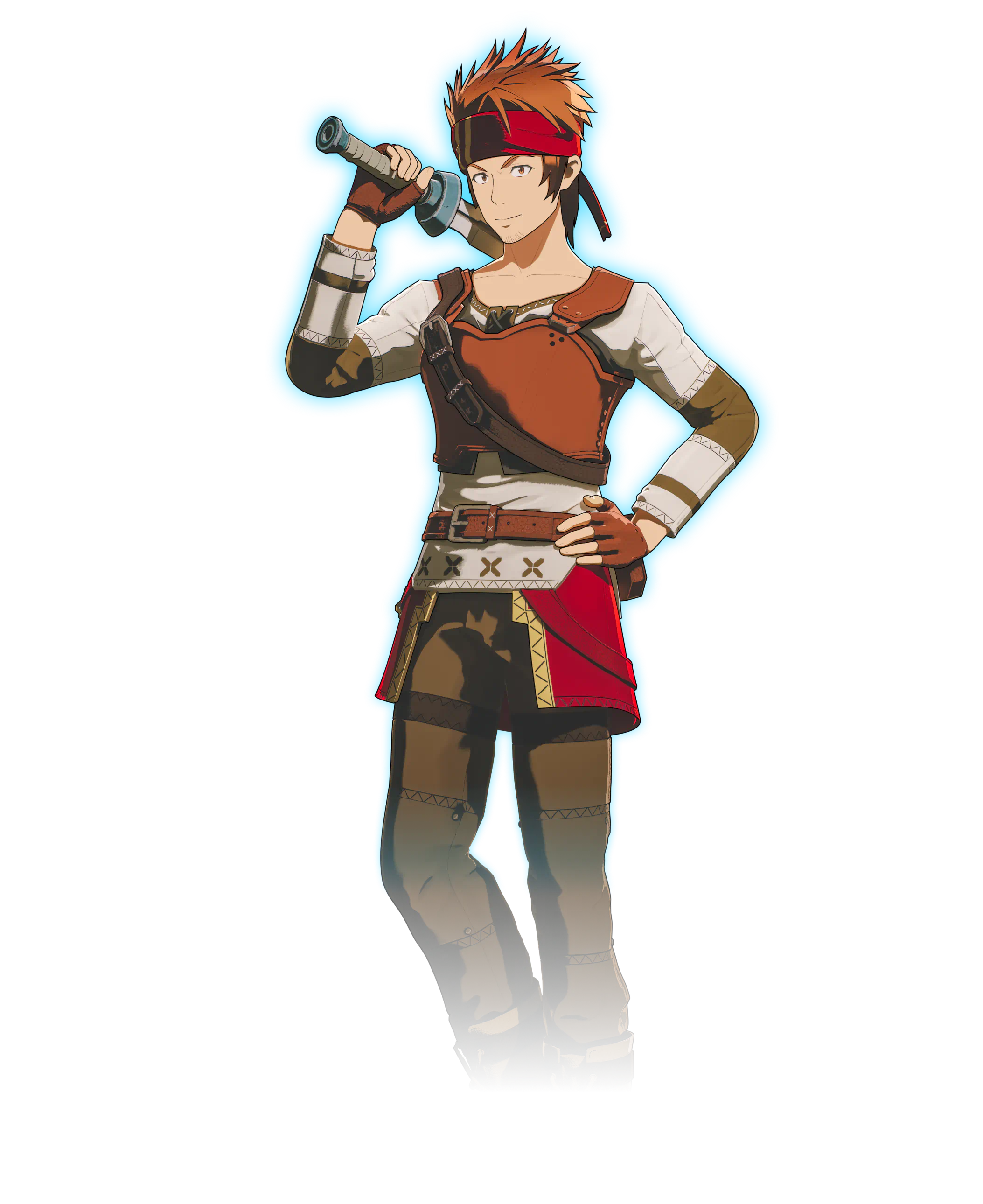 Klein official character render, a red haired swordsman in a headband resting a sword on his shoulder