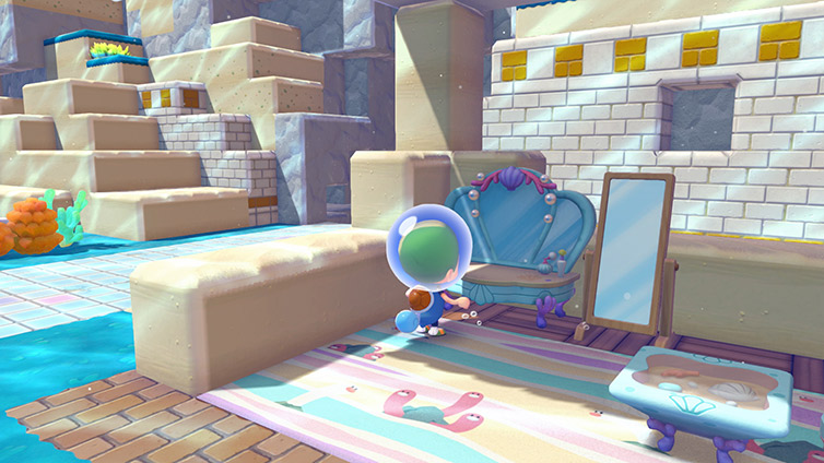 Ocean floor-themed furniture inside Bubbly Basin