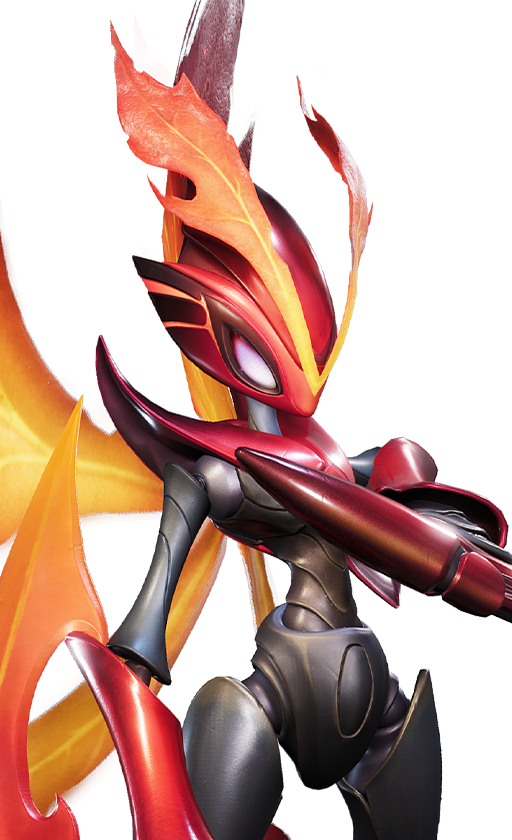 Official full-body artwork of the Aniimo Ignitis in its Highland Form, a Fire and Dark element DPS role creature