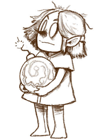 Concept sketch of a Deep Gnome girl carrying a large swirling orb