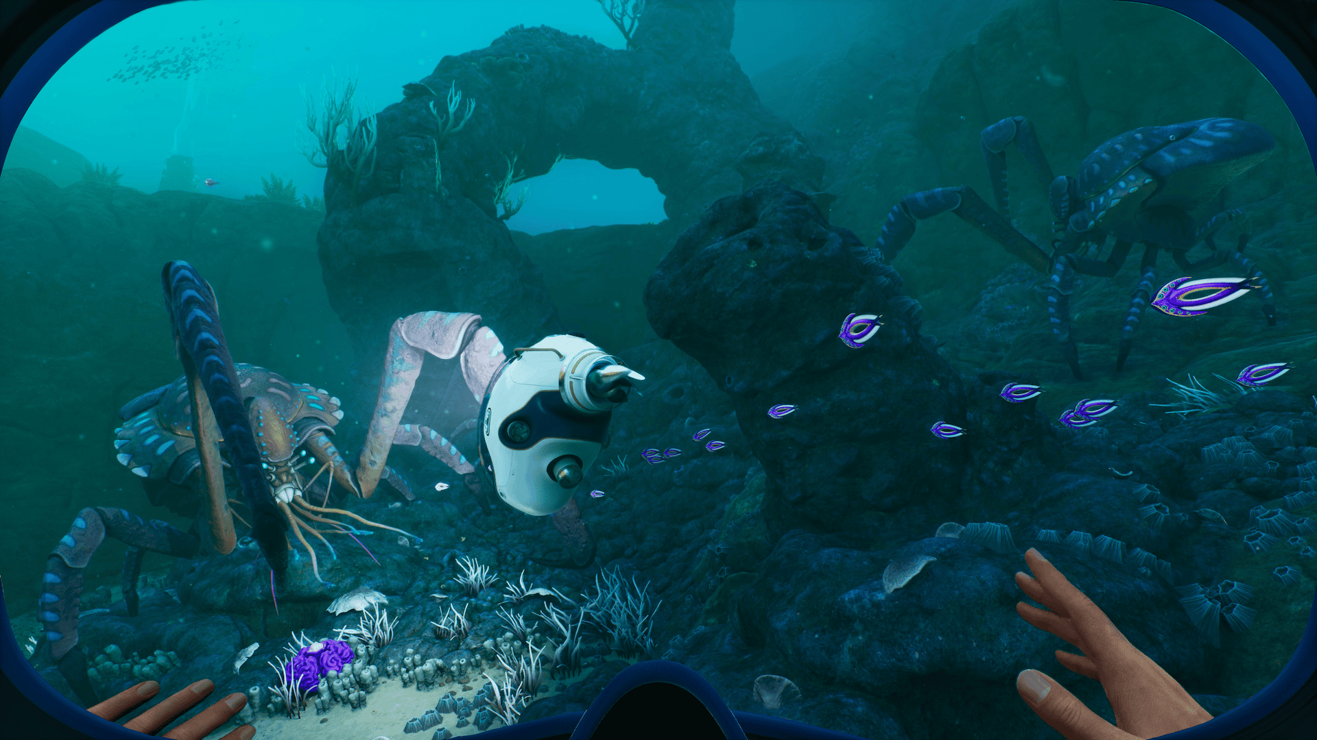 The Tadpole submersible vehicle exploring an alien underwater biome in Subnautica 2
