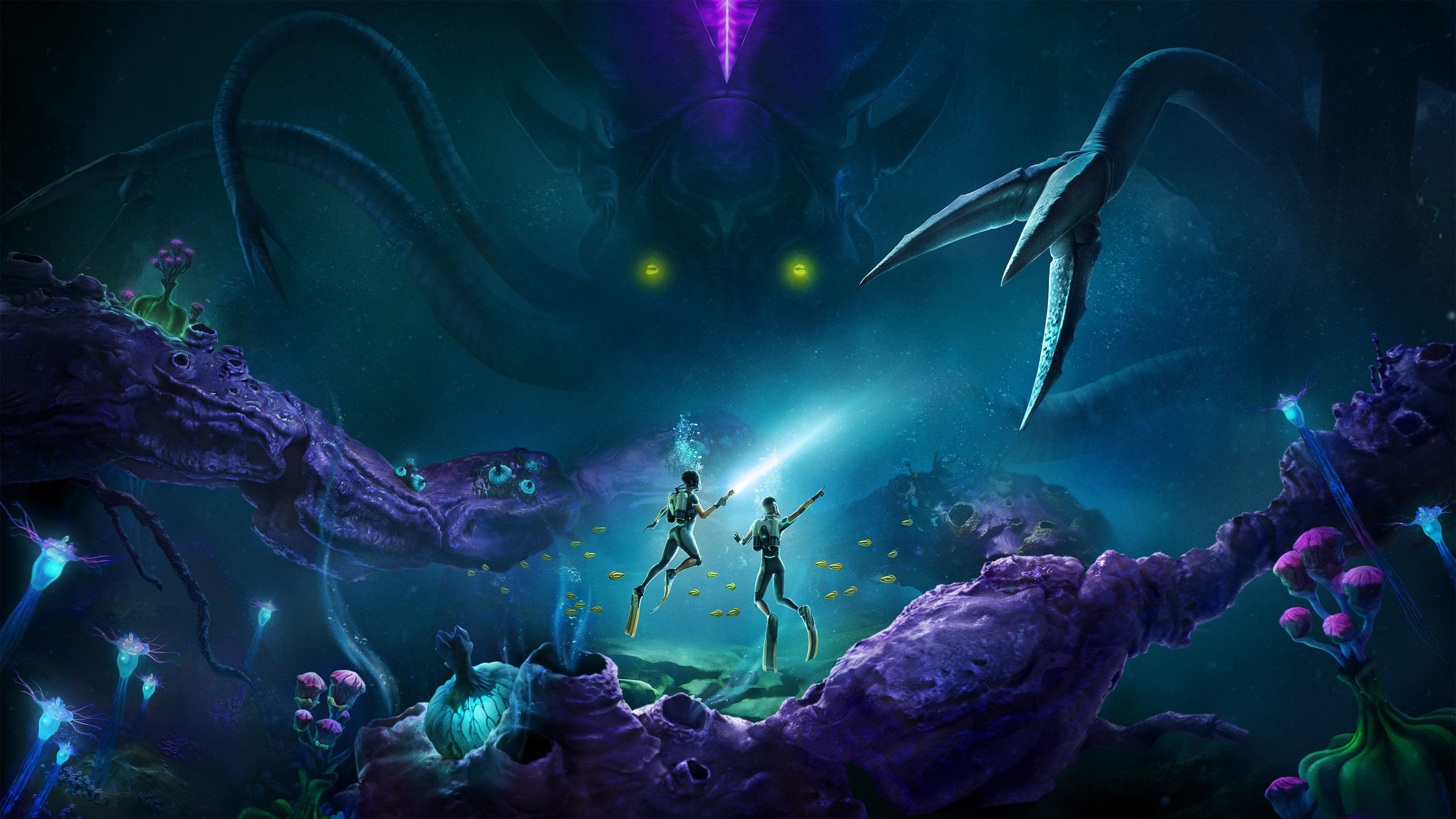Subnautica 2 official key art banner featuring alien ocean world on Planet Zezura