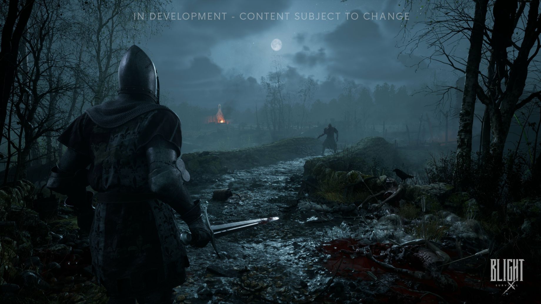 Blight: Survival Marshlands biome overview from 80 Level - waterlogged terrain with fog