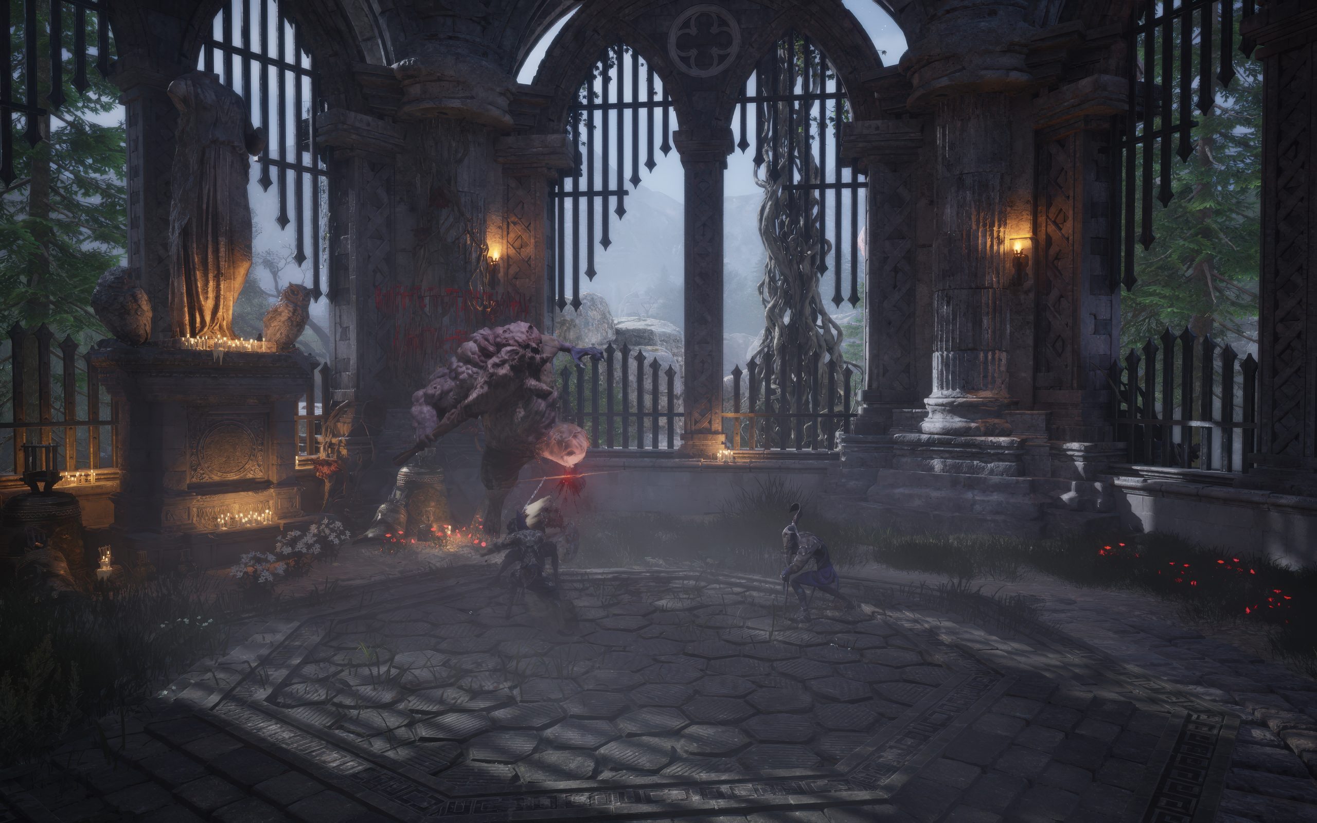 ArcheAge Chronicles ruined temple dungeon - battle with glowing candles and ominous statues