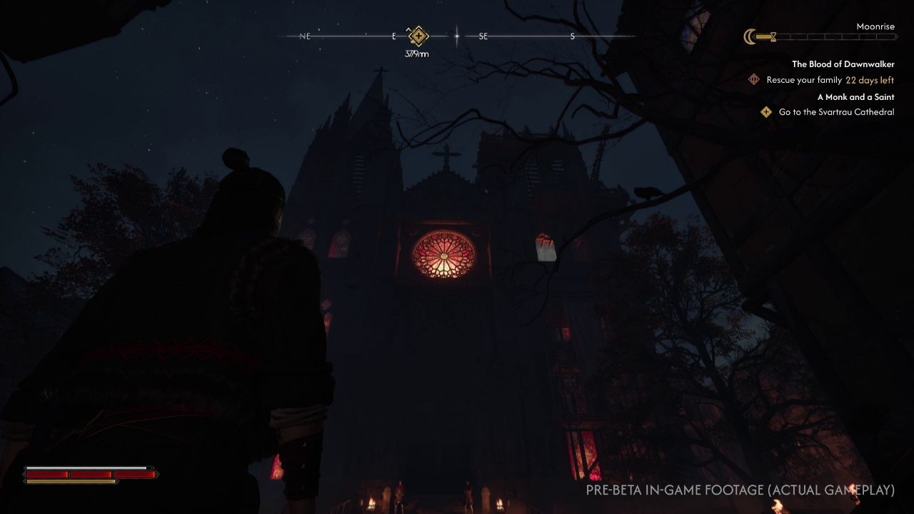 Entering the cathedral at night — vampiric traversal and dark atmosphere