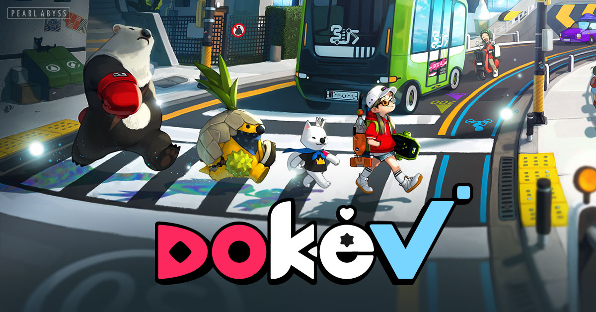 Official DokeV key art illustrating the bright, stylized open world rendered on the BlackSpace Engine