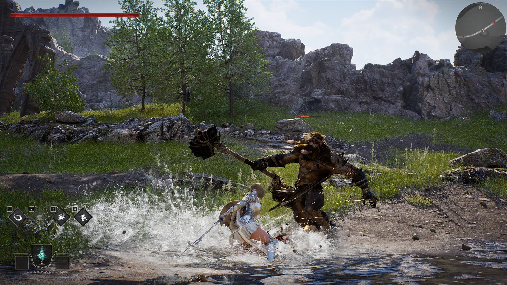 Vindictus: Defying Fate screenshot showing a dramatic boss encounter in the Northern Ruins