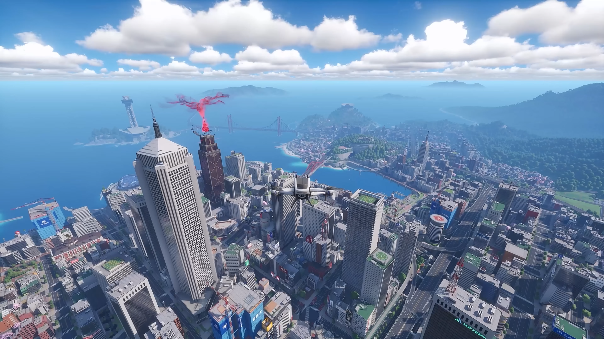 Drone view of Hethereau showing the city layout from above