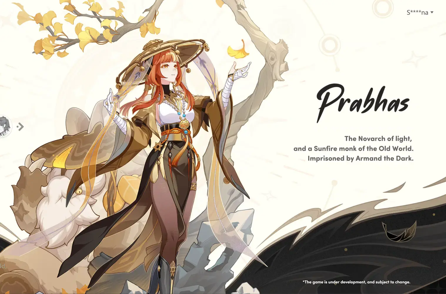 Prabhas character art — Sunfire Monk and 16th Novarch of Light