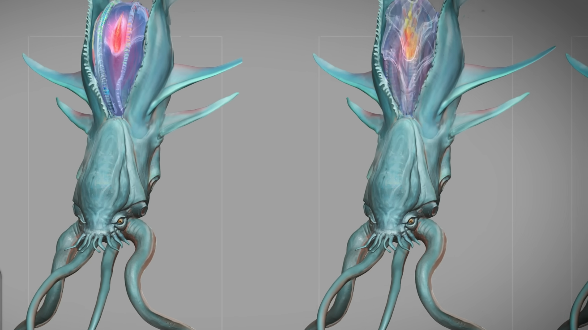 Concept sketches and silhouette studies of the Collector Leviathan creature design