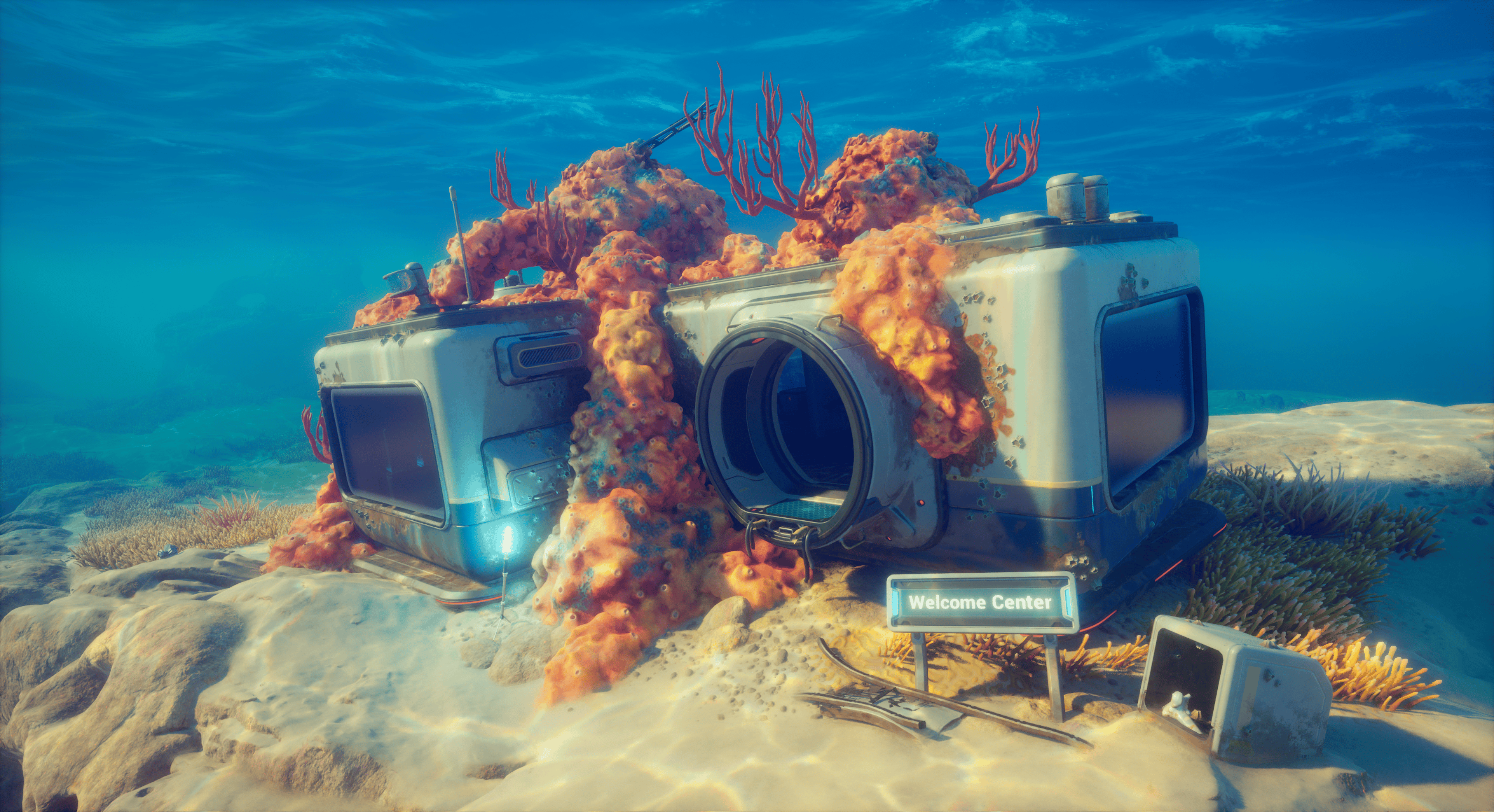 High-resolution in-game screenshot from Subnautica 2 showing the alien ocean environment