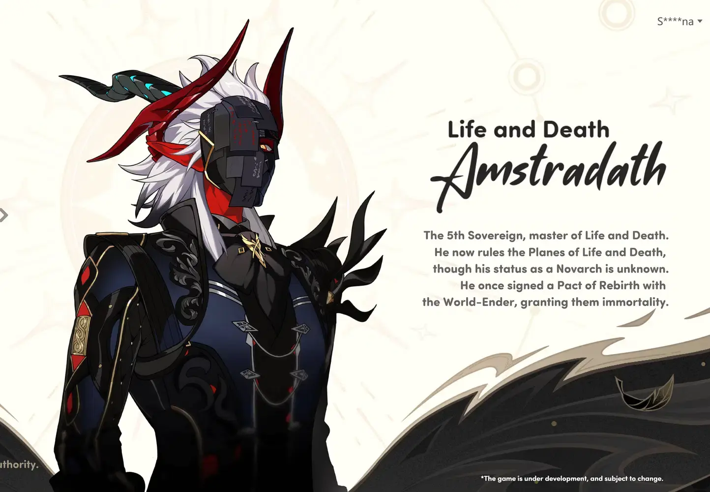 Amstradath character art — the 5th Sovereign of Life and Death