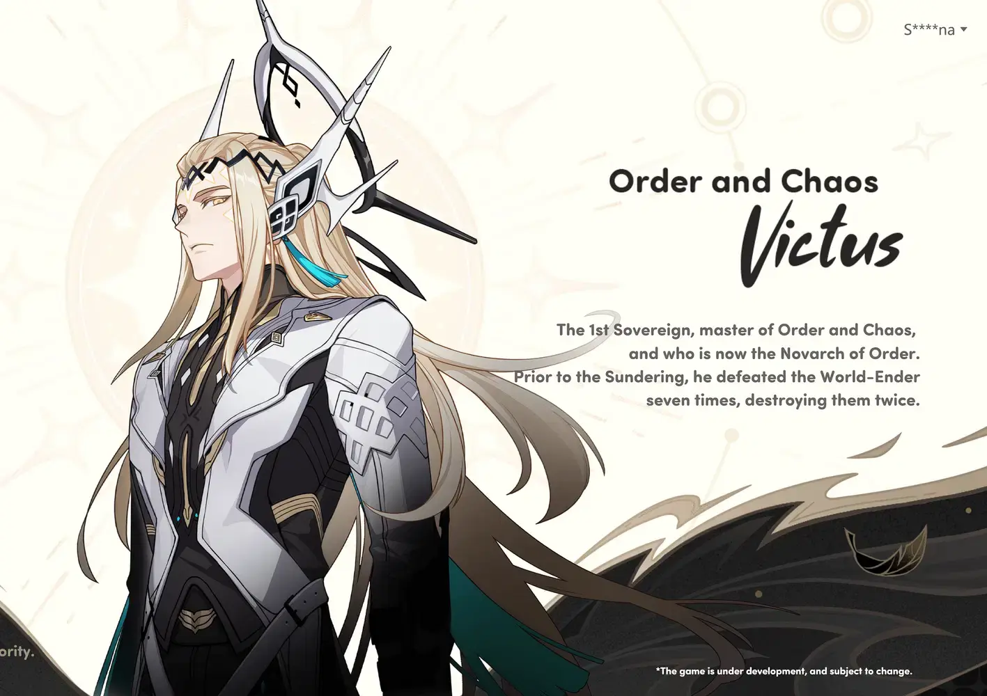 Victus character art — the 1st Sovereign and 2nd Novarch of Order