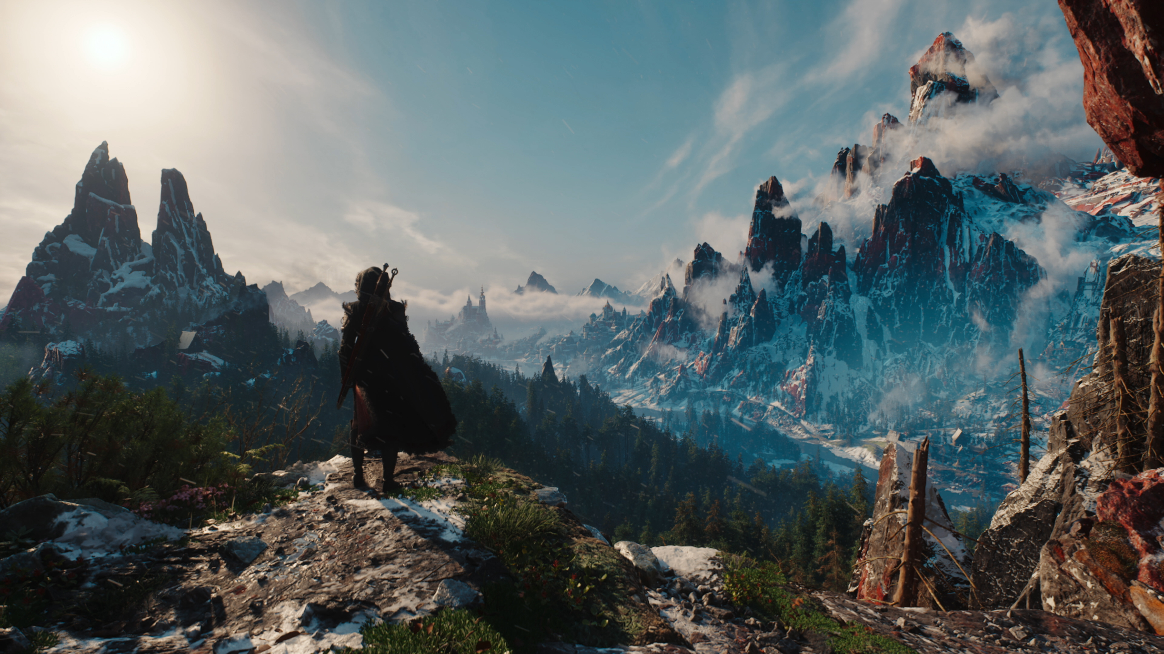 Ciri overlooking the mountain landscape of Kovir in The Witcher IV tech demo