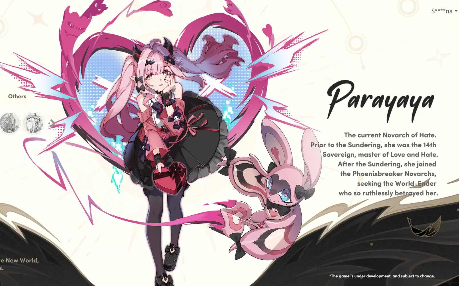 Parayaya character art — pink-haired 29th Novarch of Hate and former 14th Sovereign