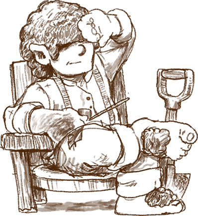 Concept sketch of a Halfling man lounging in a chair with a pipe