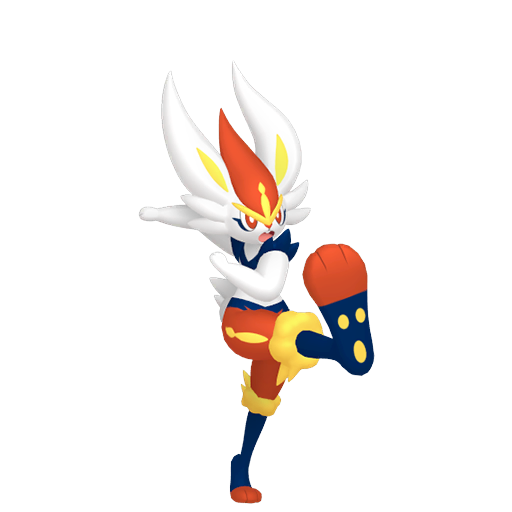 Cinderace sprite from Pokemon Pokopia showing the Striker Pokemon with Burn and Hype specialties