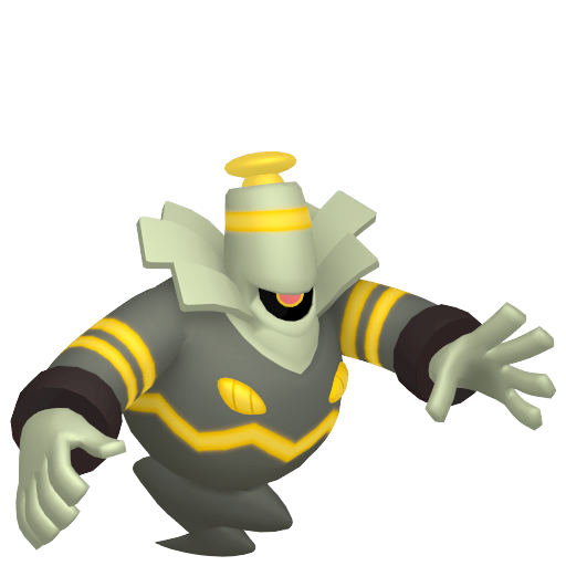 Dusknoir sprite from Pokemon Pokopia showing the Gripper Pokemon with Gather and Trade specialties