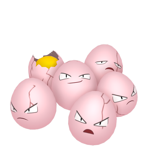 Exeggcute sprite from Pokemon Pokopia showing the Egg Pokemon with Grow and Teleport specialties