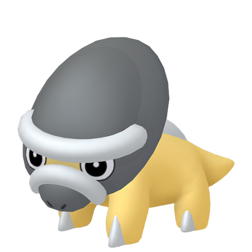 Shieldon sprite from Pokemon Pokopia showing the Shield Pokemon with Crush specialty