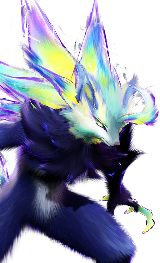 Official full-body artwork of the Aniimo Blazen in its Prismana Form, a Dark and Electric element Break role creature