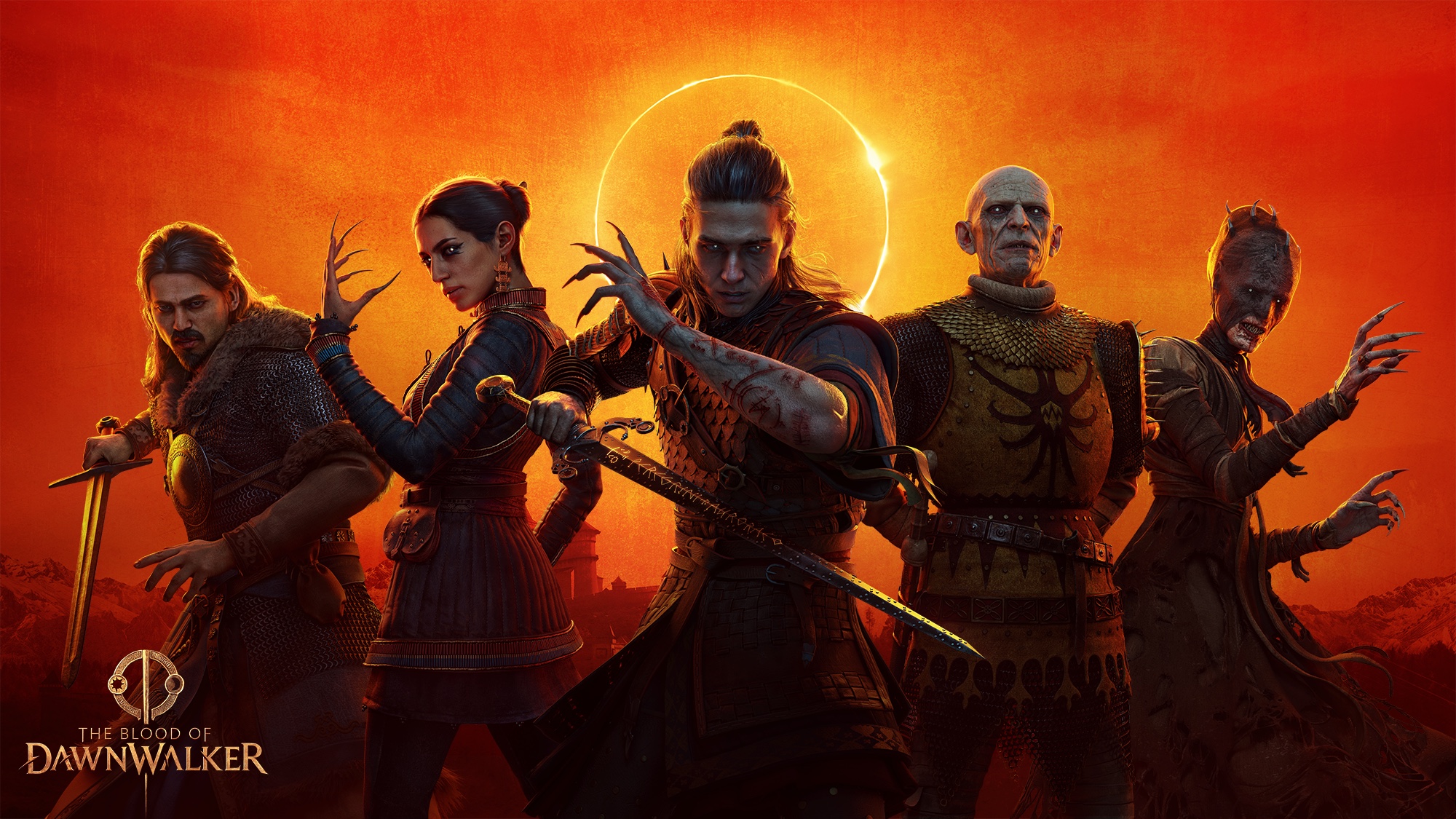 Eclipse Edition key visual: Coen at the centre beneath a solar eclipse, flanked by Marat and Lacra on the left and two other figures on the right