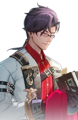 Adler full character art - bespectacled Eibon crew member in a white suit