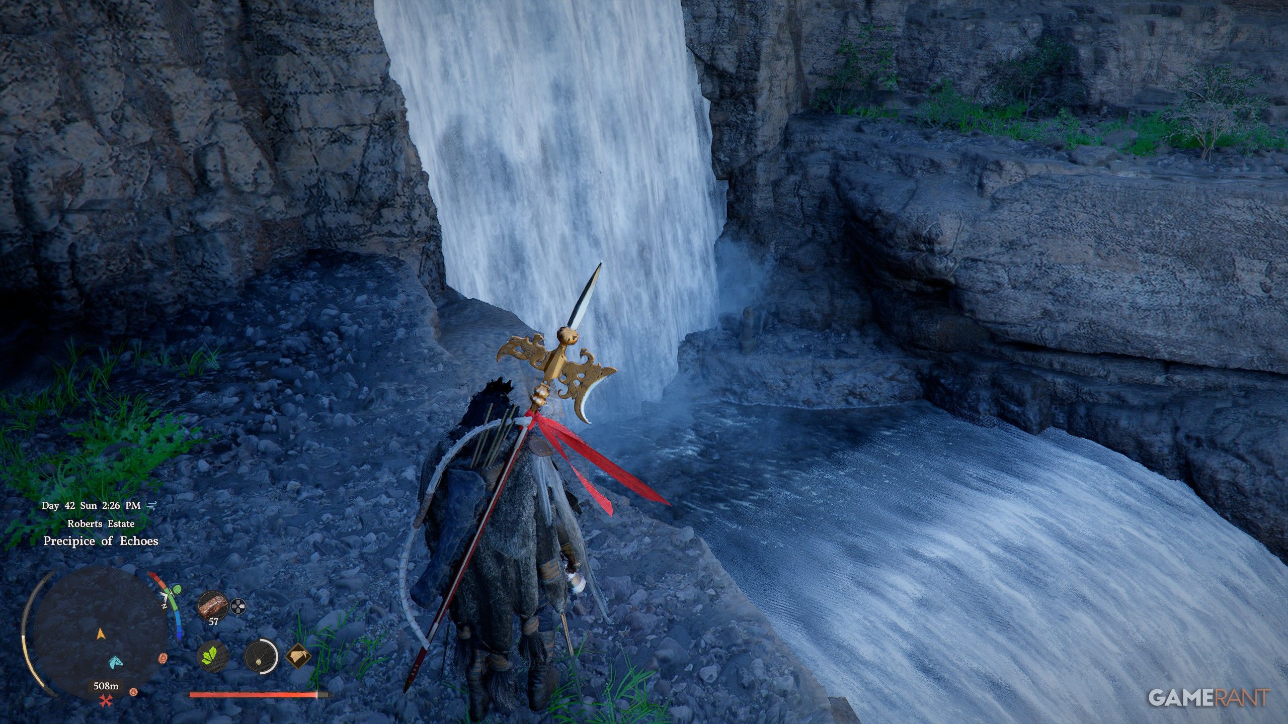 Waterfall cave entrance discovered using the Stab skill