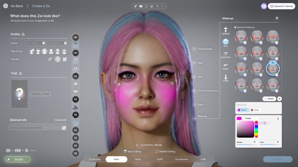 Eyeshadow and eyeliner customization in inZOI's Create a Zoi makeup editor