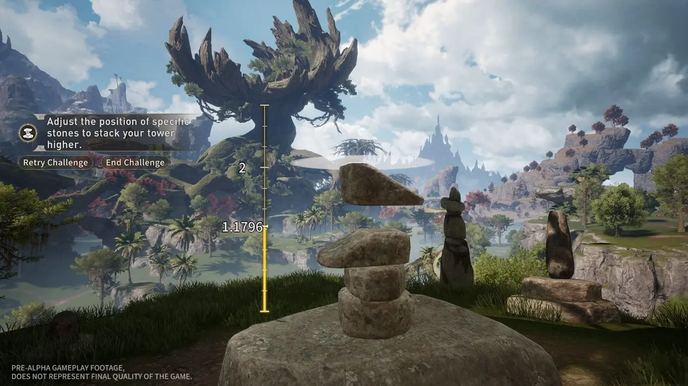 Pre-alpha footage of the Zen Stone Balance expedition, stacking stones toward a target height on a cliff top