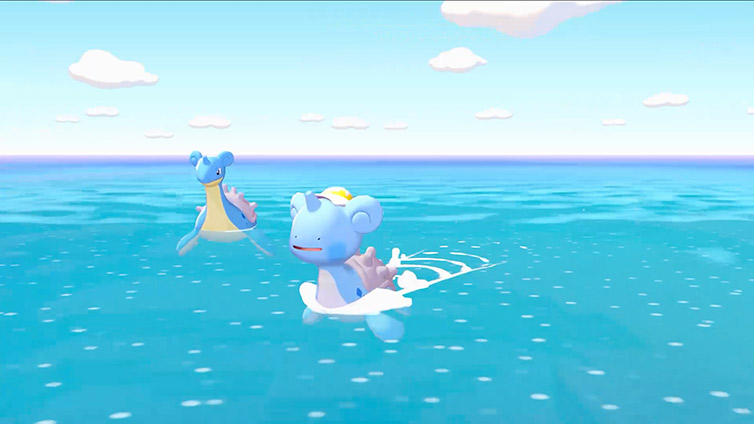 Using the Surf ability to travel across open water, showcasing the water exploration mechanic