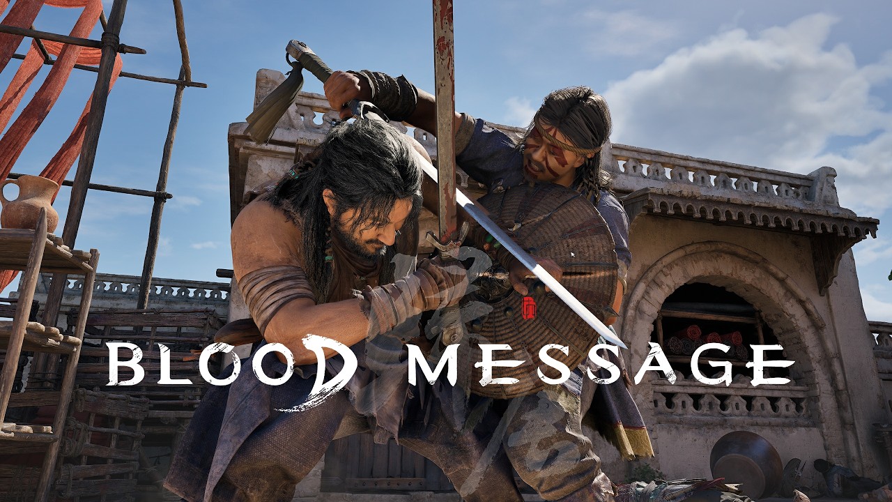 The Messenger locking blades with a Tibetan soldier in a Shazhou City street, from the official 19-minute gameplay walkthrough