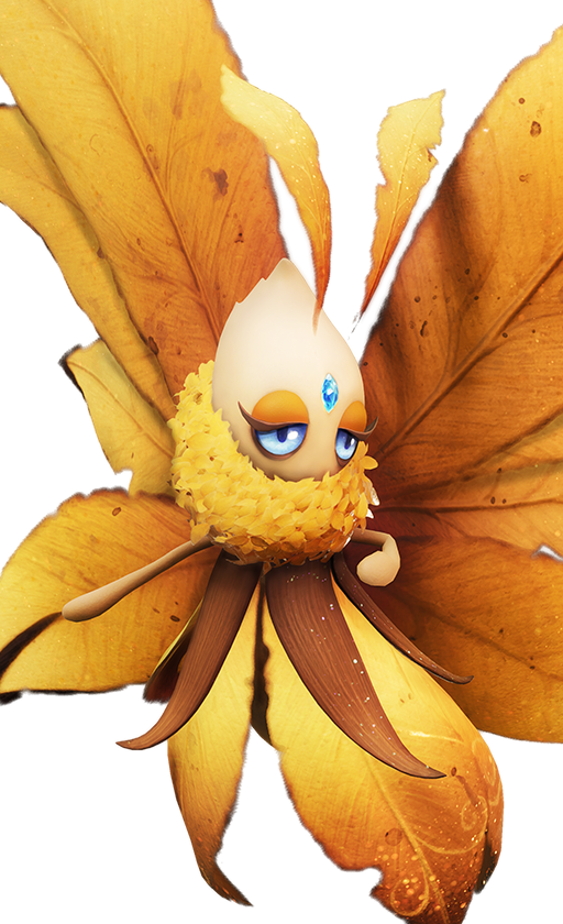 Official full-body artwork of the Aniimo Gracewing in its Mountain Woods Form, a Wind and Rock element Heal role creature