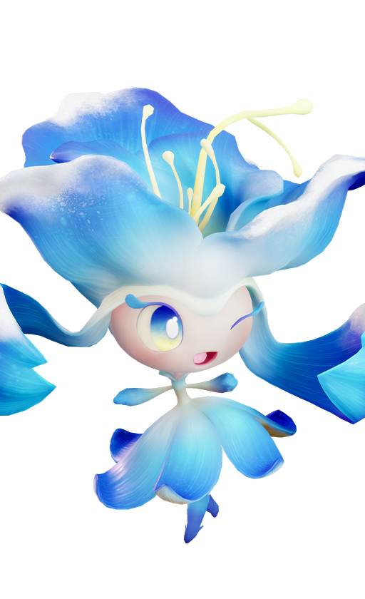 Official full-body artwork of the Aniimo Iris in its Plateau Form, a Grass element DPS role creature