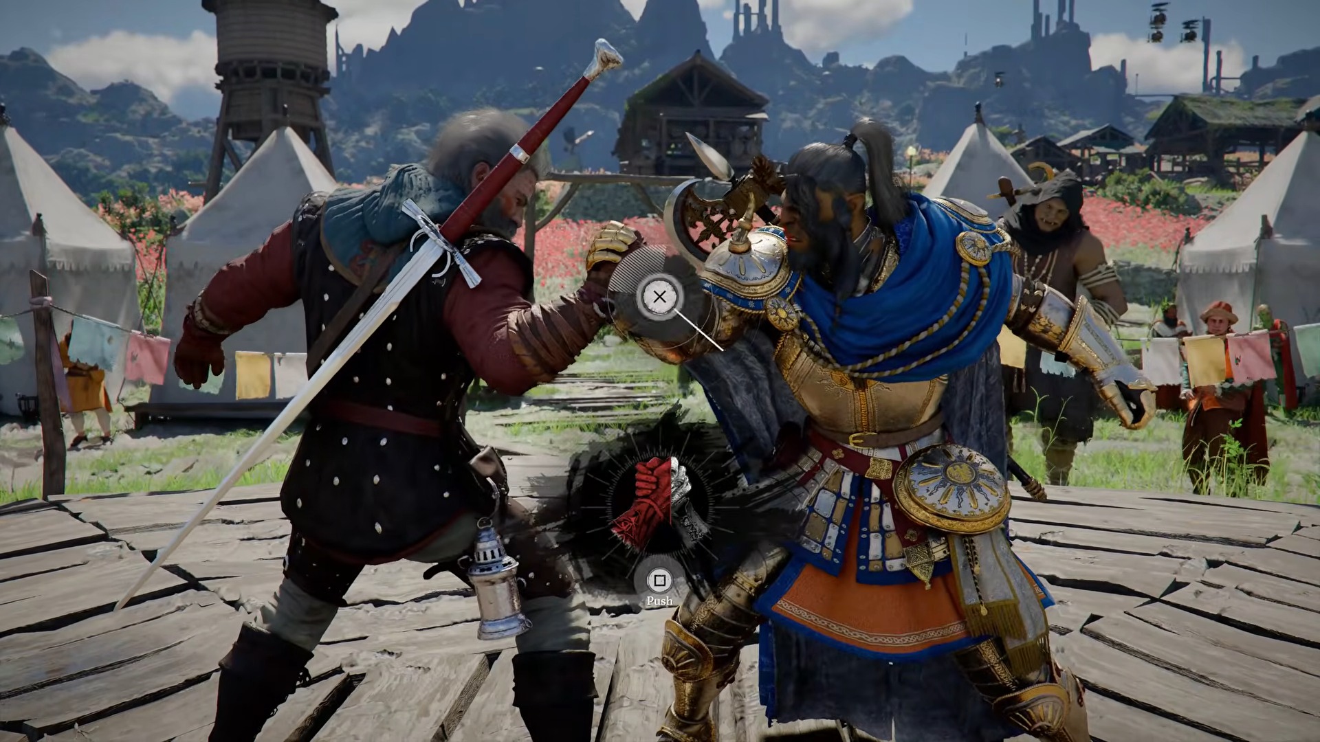 Arm wrestling mini-game in Crimson Desert tavern