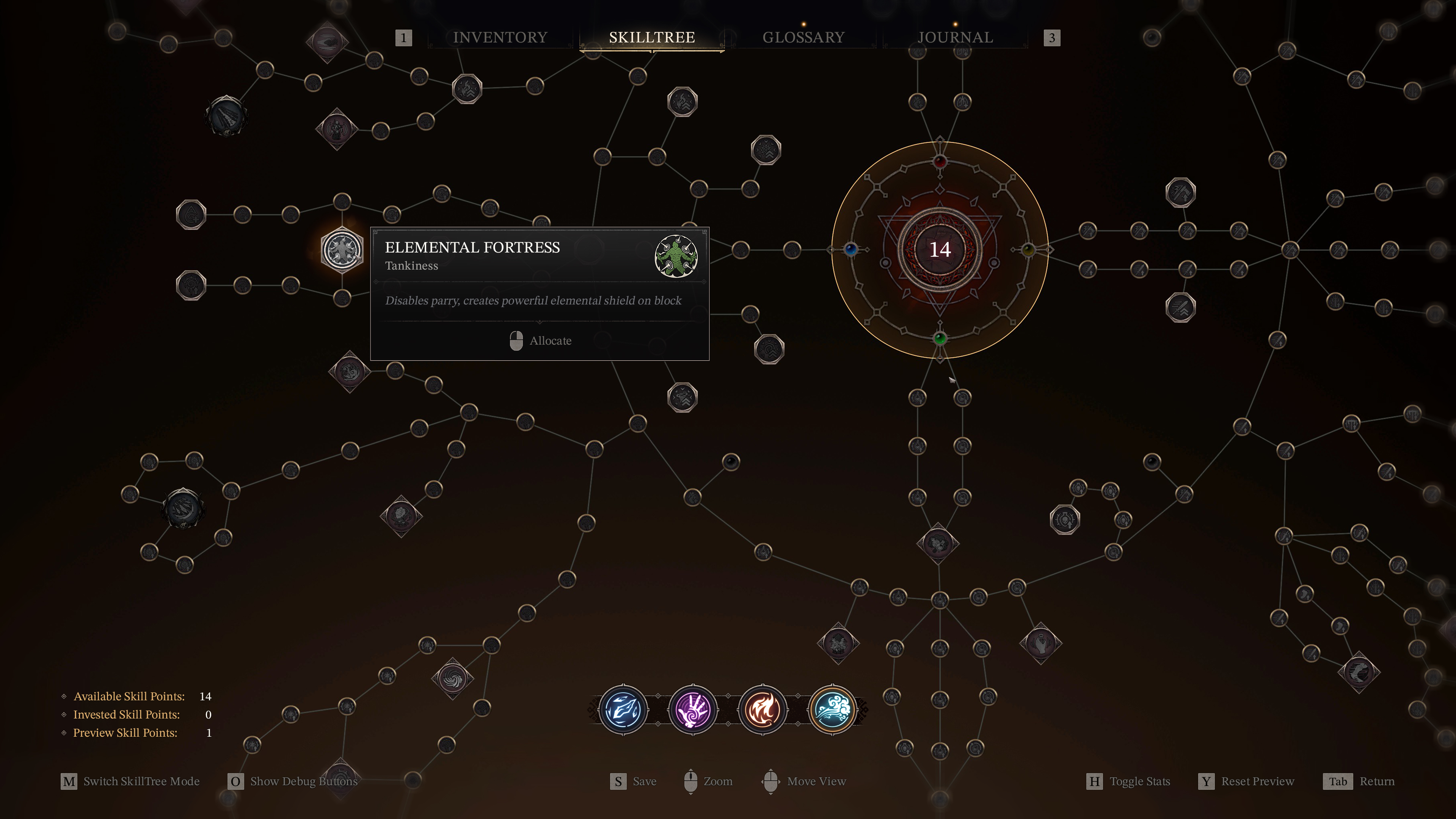 Planned ability assignment interface allowing abilities to be placed freely rather than overwriting an elemental slot