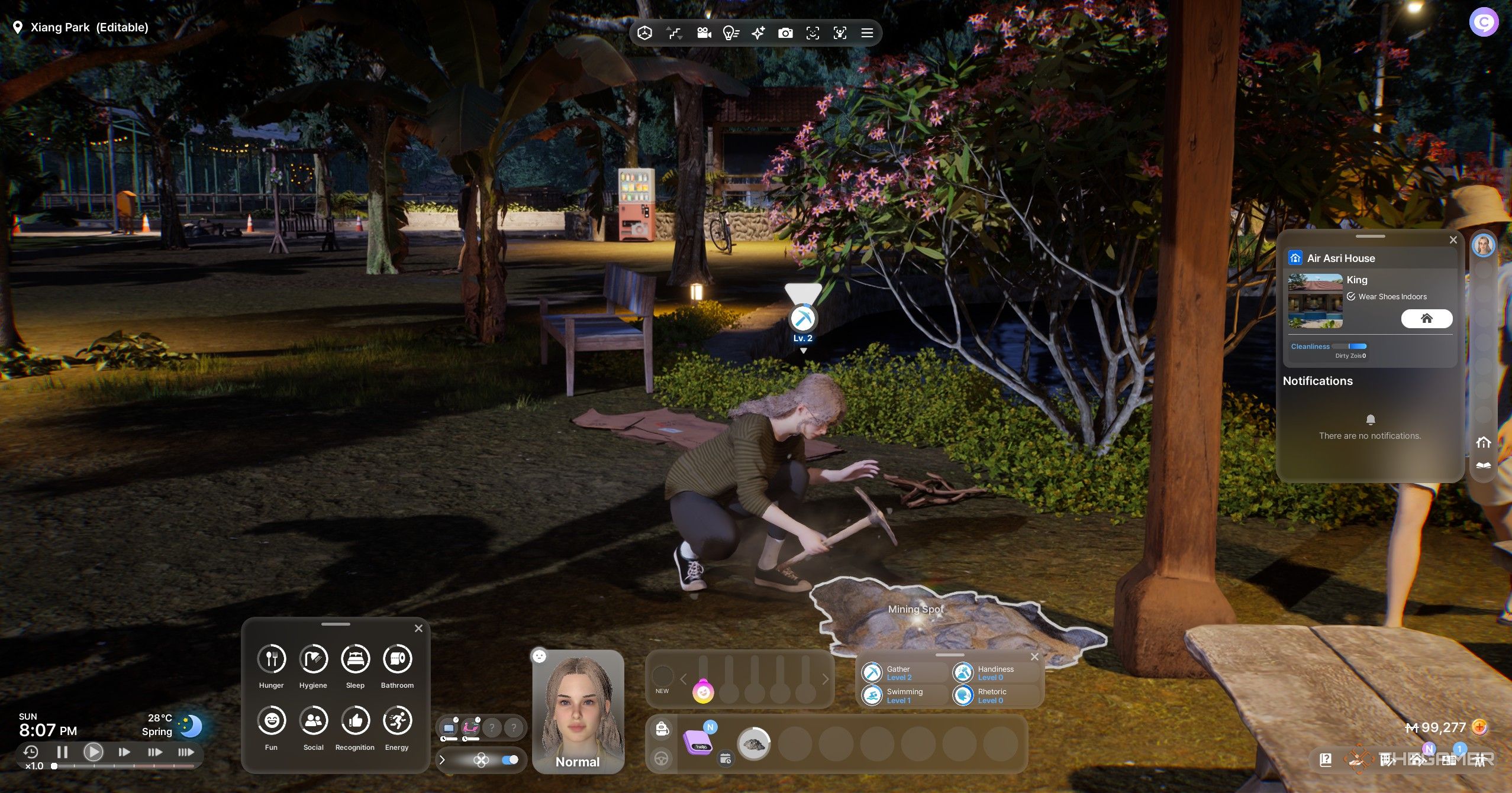 Mining gems at night in Cahaya island, inZOI