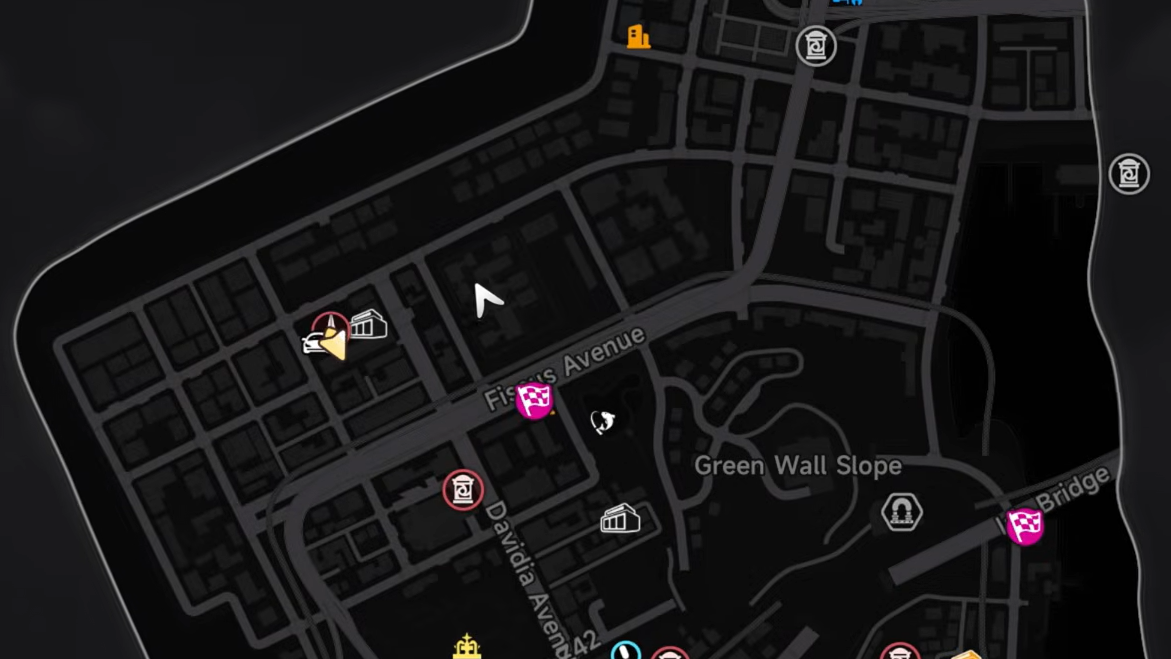 Map view showing a Wertheimer Tower icon revealing the surrounding district