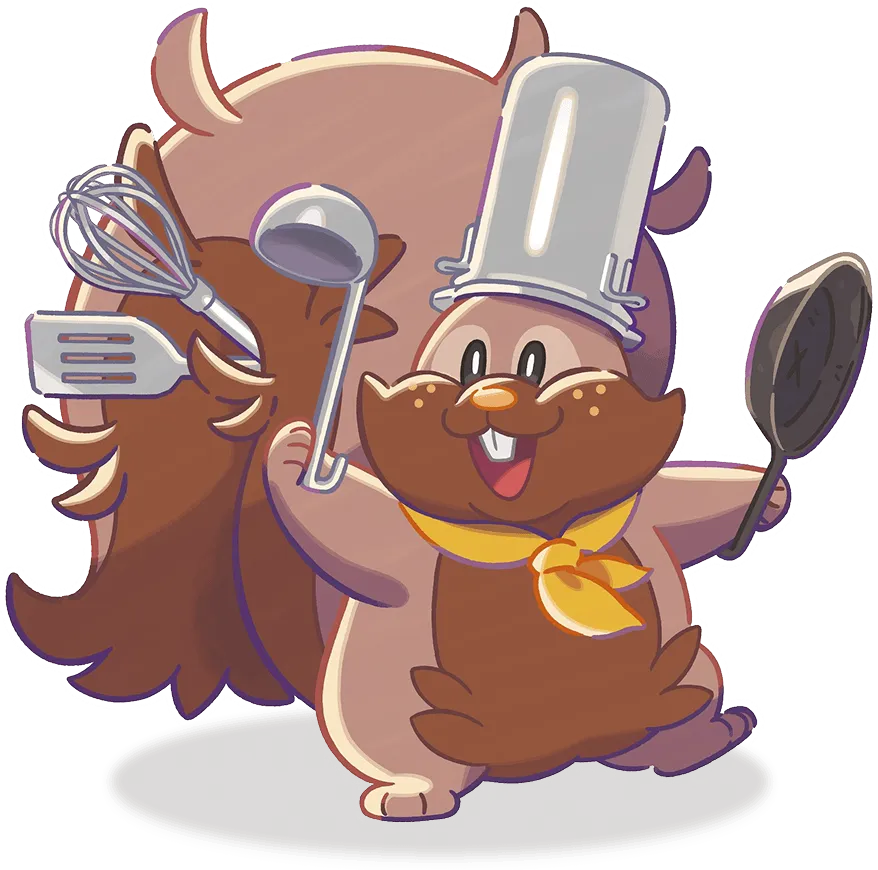 Official character artwork of Chef Dente, the Greedent variant who runs the cooking kitchen in Pokopia