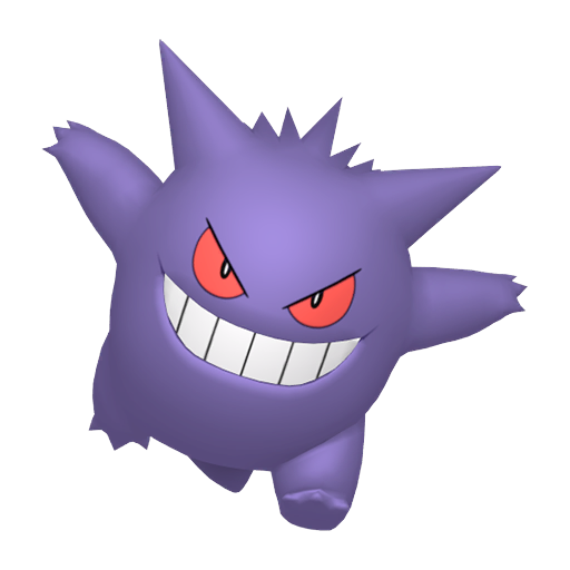 Gengar sprite from Pokemon Pokopia showing the Shadow Pokemon with Gather and Trade specialties