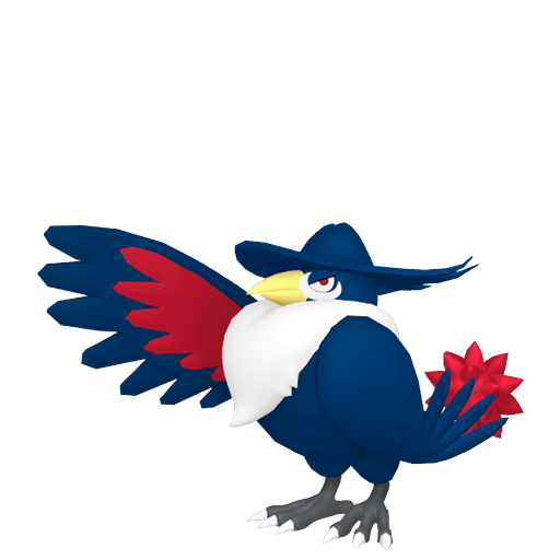 Honchkrow sprite from Pokemon Pokopia showing the Big Boss Pokemon with Fly and Trade specialties
