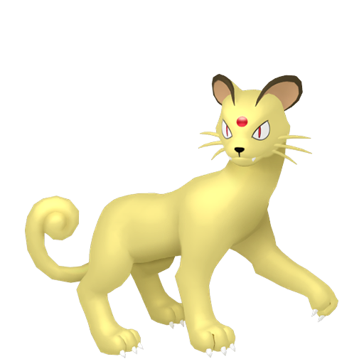 Persian sprite from Pokemon Pokopia showing the Classy Cat Pokemon with Trade and Search specialties