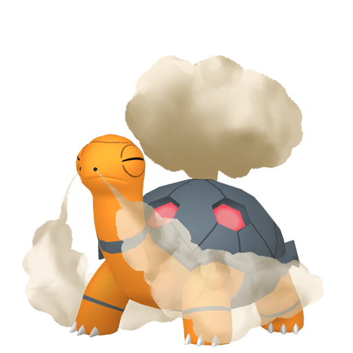Torkoal sprite from Pokemon Pokopia showing the Coal Pokemon with Burn specialty