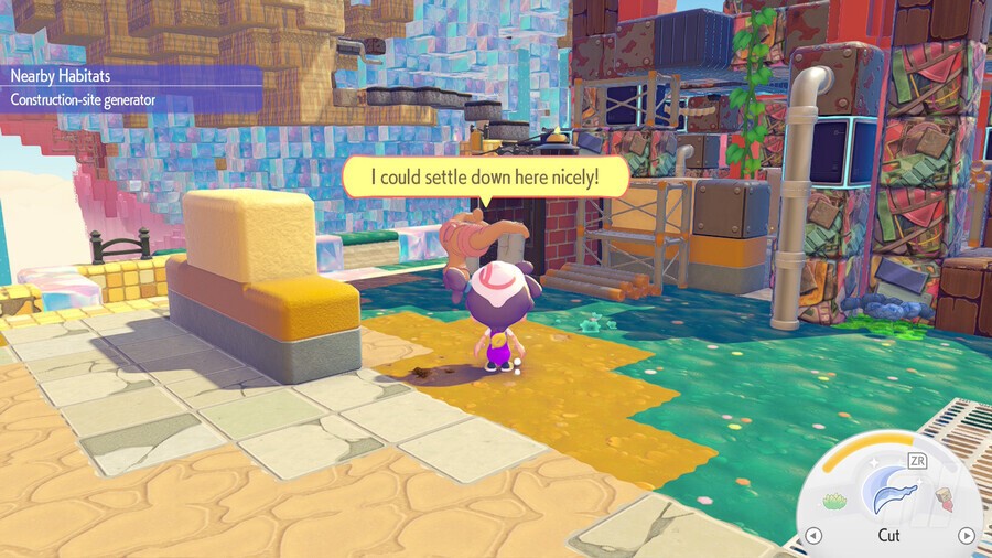 Using the Furnace to make concrete in Sparkling Skylands in Pokemon Pokopia