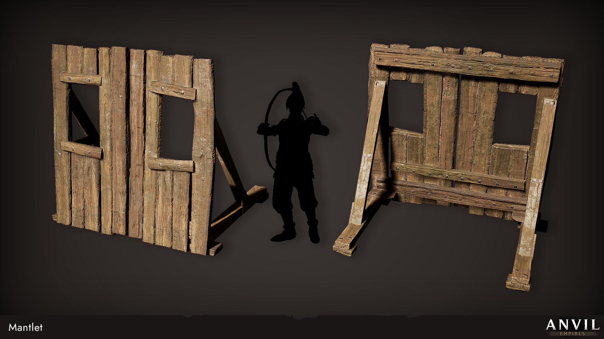 A line of Mantlets providing cover for advancing archers during a battle