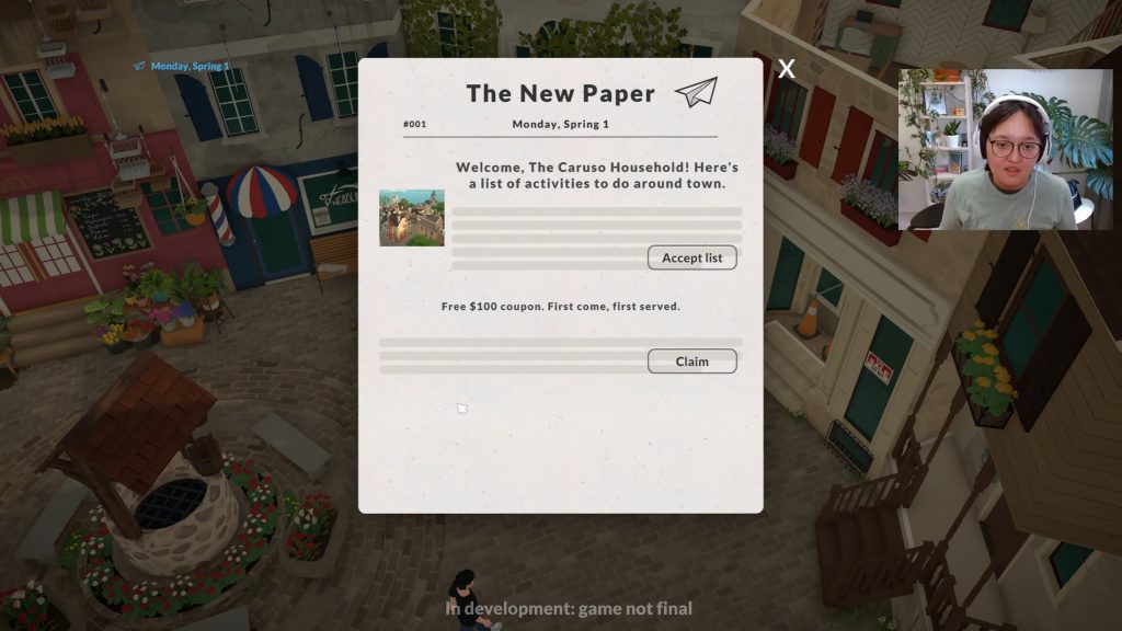 The New Paper newspaper interface in Paralives showing town news and event listings