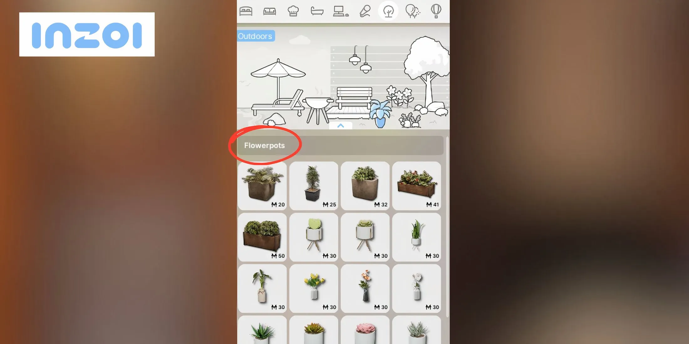 Buying flowerpots and gardening equipment in inZOI