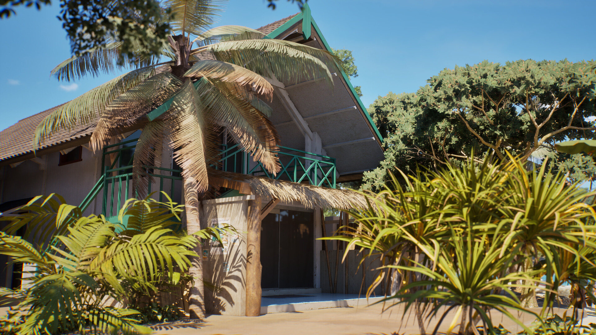 A tropical house with palm trees showing Cahaya architecture