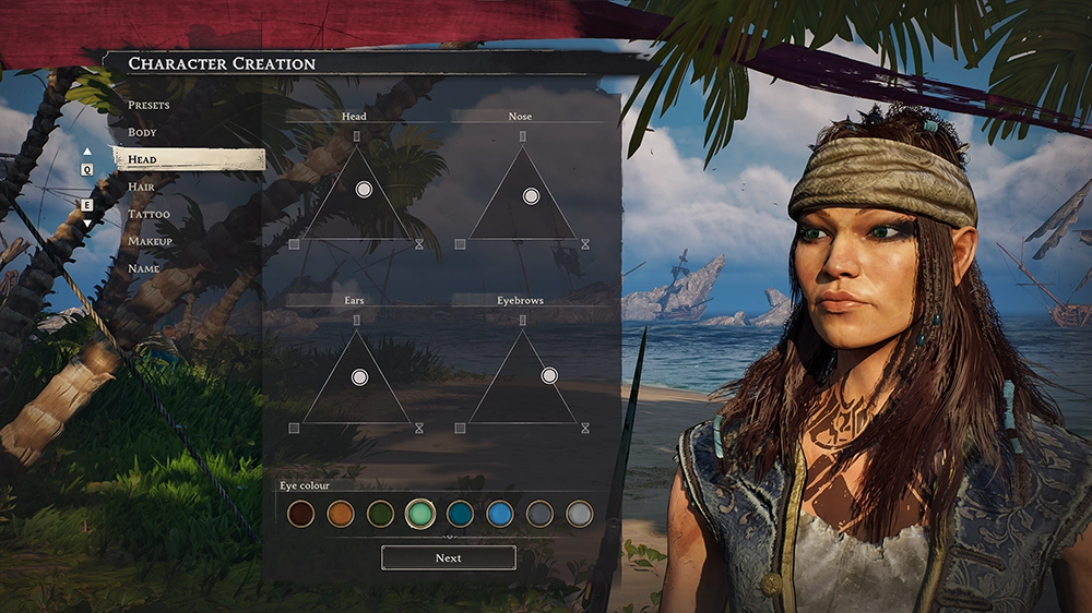 Windrose character customization showing wardrobe and styling sliders